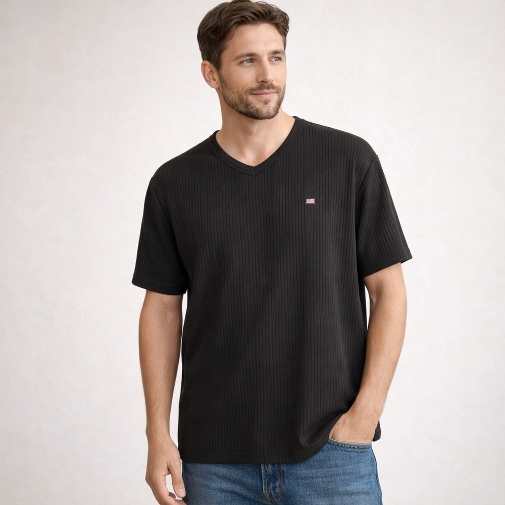 Vintage Y2K Polo Jeans Co Ralph Lauren Mens Ribbed V-Neck T-Shirt Sz XL Black